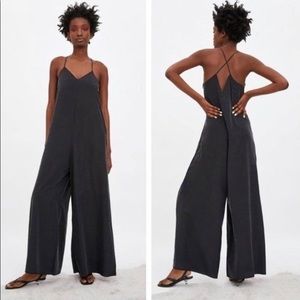 Zara Olive Green Long wide leg Jumpsuit